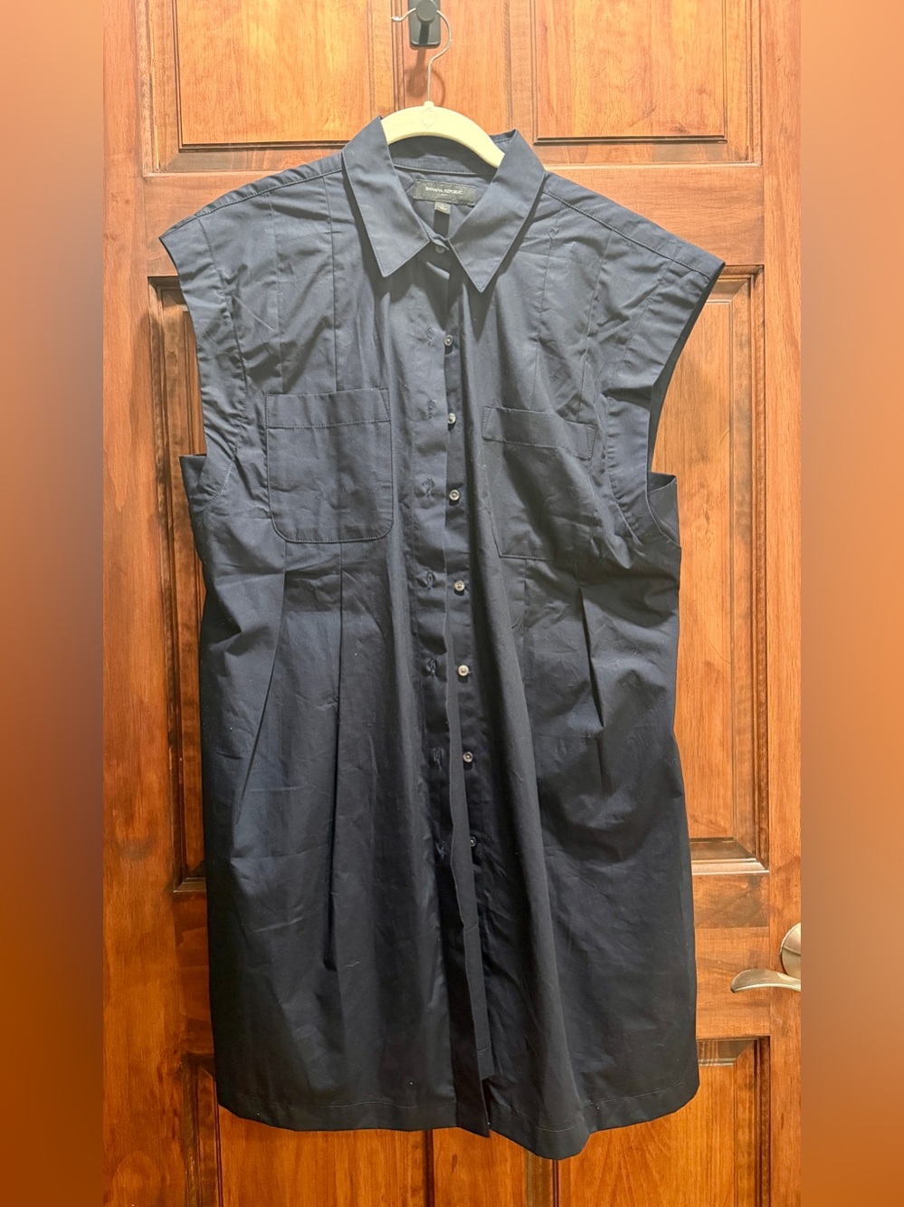 Banana Republic Navy Sleeveless Button-Down Dress